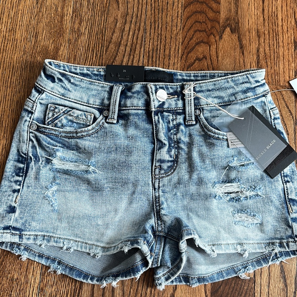 Buckle Light Blue Distressed Jean Shorts